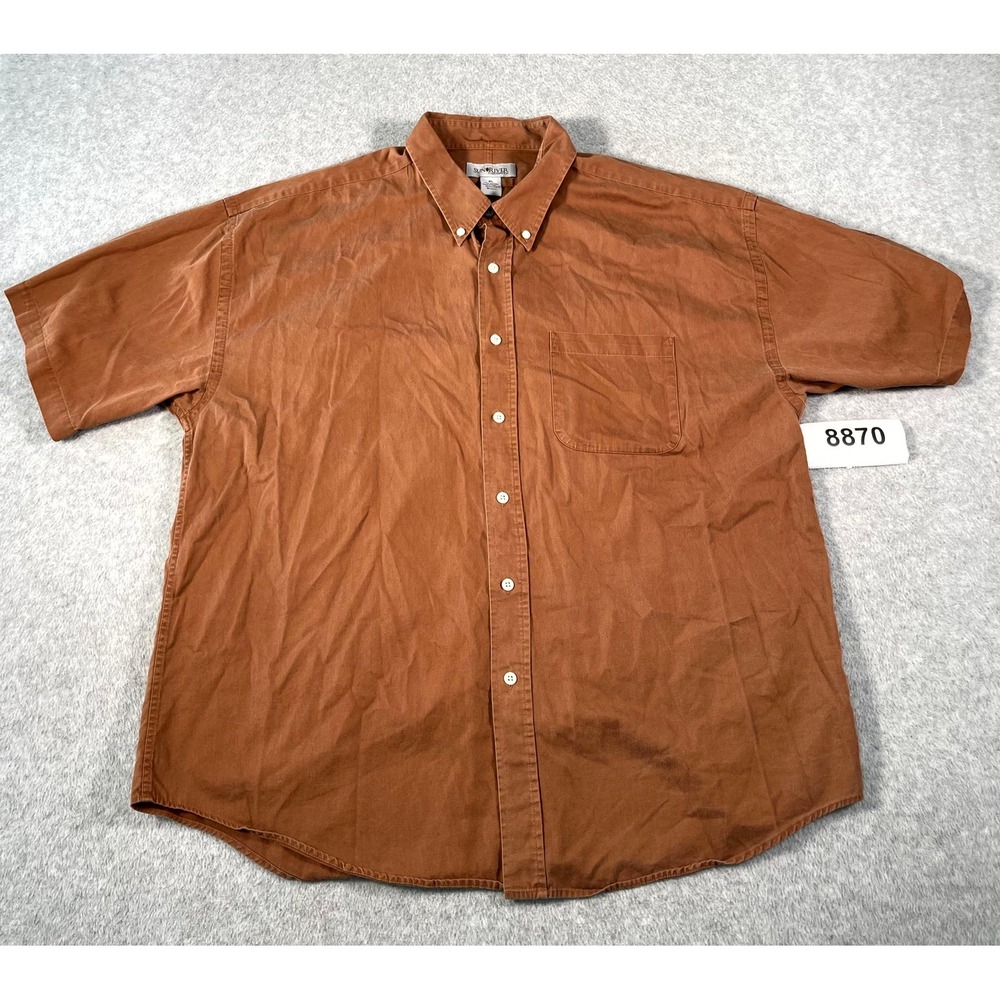Sun River Shirt Mens XL Brown Cotton Short Sleeve Collared Button burnt orange